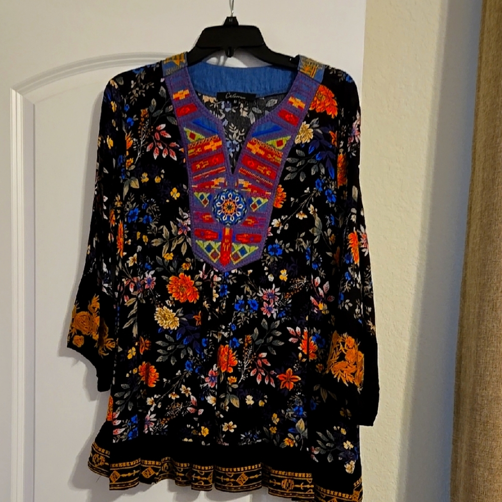 Floral Embroidered Black Top